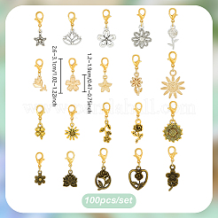 花の合金ペンダント装飾100個  合金製カニカン付き  ミックスカラー  26~31mm&nbsp;HJEW-PH02509