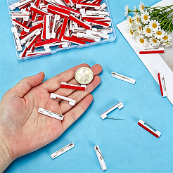 プラスチック安全ピン200個  粘着式ブローチ台座と鉄製ピン付き  長方形  ホワイト  36x7x7mm  ピン：0.7mm&nbsp;KY-PH0002-42