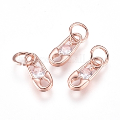 真鍮製チャーム  キュービックジルコニアと丸カン  安全ピン  透明  ミックスカラー  10x4.5x2mm  穴：3.5mm&nbsp;ZIRC-L070-72