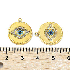 304ステンレスペンダント  ラインストーン付き  アイチャーム付きフラットラウンド  ゴールドカラー  18.5x16x2mm  穴：1.5mm&nbsp;STAS-A168-04G