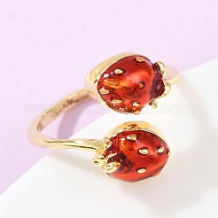 Кольца-манжеты с фруктами и клубникой из латуни RJEW-C139-19C-G