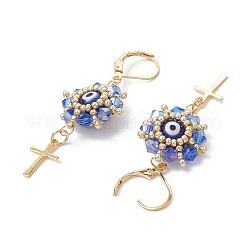 Сглаз с крестом 304 нержавеющая сталь стеклянные бусины серьги-гвоздики EJEW-MZ00420-02