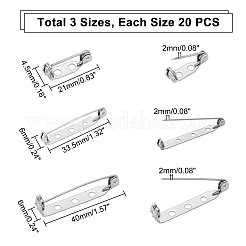60個 3スタイル 304ステンレススチール ブローチピン バックバー金具  ステンレス鋼色  20個/スタイル&nbsp;STAS-UN0024-23