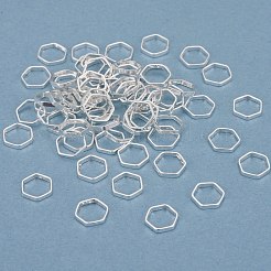 真鍮製フレームコネクター  長持ちメッキ  六角  925銀メッキ  7x6x1mm  内径：5x5mm&nbsp;KK-Y003-05C-S