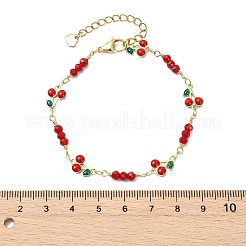 真鍮エナメルチェリーリンクチェーンブレスレット（女性用）  18KGP本金メッキ  6.89インチ（17.5cm）&nbsp;BJEW-JB13882