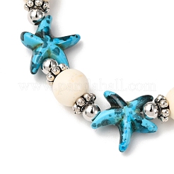 Pulseras elásticas de cuentas de turquesa sintética y latón con forma de estrella de mar&nbsp;BJEW-JB12408-03