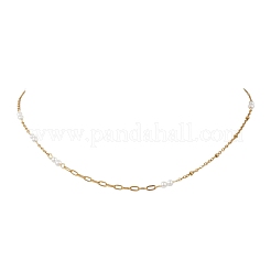 Colliers à maillons faits main en acier inoxydable 304 avec perles rondes blanches en coquillage&nbsp;NJEW-JN05990