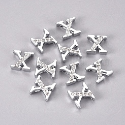 合金スライドチャーム  クリスタルラインストーン付き  文字L  プラチナ  文字.x  X：12x12x4.5mm  穴：2x8mm&nbsp;PALLOY-WH0066-21X