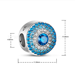 Perline europee in argento sterling placcato rodio con zirconi cubici blu 