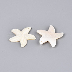 天然淡水貝の彫刻ペンダント  ヒトデのチャーム  貝殻色  31.5~33x32~34.5x3~4mm  穴：1.6mm&nbsp;X-SHEL-N038-34