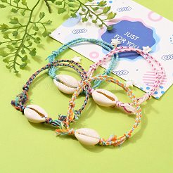 調節可能な綿の編みこみのビーズブレスレット  天然のカウリーシェルビーズとスター天然のトロキッドシェルビーズ  ミックスカラー  2-1/8~3-7/8インチ（5.3~9.8cm）&nbsp;BJEW-JB05602