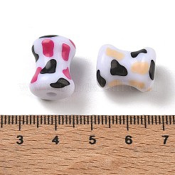 印刷された不透明なアクリルビーズ  骨  ミックスカラー  16x13mm  穴：3mm&nbsp;AC-CBAE004-08