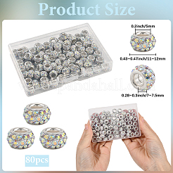 80 шт. полимерная глина со стразами европейские бусины с большими отверстиями с серебряными латунными сердечниками FPDL-LT0001-02D