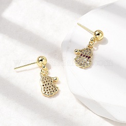 Рождественские серьги-гвоздики с подвесками из латуни с микропаве из кубических цирконий EJEW-L306-01G-02