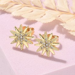 Серьги-гвоздики из латуни с микропаве и прозрачным кубическим цирконием&nbsp;EJEW-D305-14G