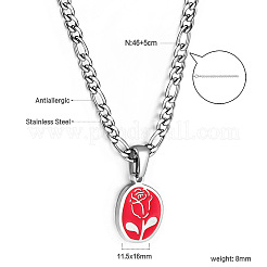 Collana con ciondolo ovale a forma di rosa in acciaio inossidabile 304 smaltato rosso per donna&nbsp;WG6ED6B-01