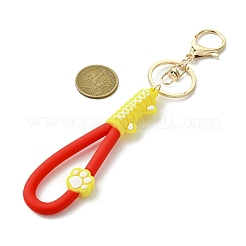 猫の足跡プリント PVC & 鉄合金 ロブスター クロー クラスプ キーチェーン  レッド  180mm&nbsp;KEYC-JKC01105-01
