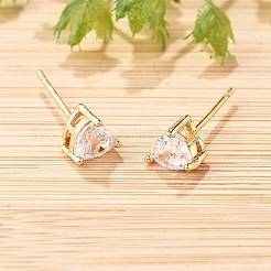 Женские серьги-гвоздики из латуни в форме сердца с фианитом EJEW-G428-29B-02