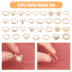 32 шт. набор из 32 колец из сплава с кристаллами и стразами RJEW-FI0001-04