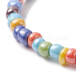 女性用プラスチックイミテーションパール&ガラスシードビーズストレッチブレスレット  カラフル  内径：2インチ（5.05cm）&nbsp;BJEW-JB09929
