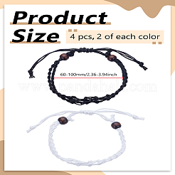 4шт 2-х цветные регулируемые браслеты из вощеного шнура с плетеными бусинами&nbsp;BJEW-LP0001-40