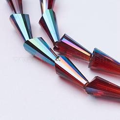 電気メッキガラスビーズ  虹メッキ  多面カット  コーン  暗赤色  16x8mm  穴：1mm&nbsp;EGLA-E001-05