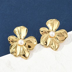Boucles d'oreilles à tige en acier inoxydable 304 avec perles en plastique ABS pour femmes&nbsp;EJEW-U046-12B-G