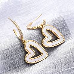 Boucles d'oreilles pendantes en forme de cœur en laiton avec micro pavé de zircons cubiques transparents&nbsp;KK-D363-12C-G