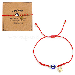 Bracelets faits main ajustables en verre bleu œil protecteur avec perles tressées et pendentif main de Hamsa en acier inoxydable&nbsp;KO5639-1