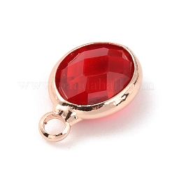 カット加工ガラスペンダント  ローズゴールドの真鍮パーツ  7月の誕生石チャーム  オーバル  レッド  13x8x4mm  穴：1.8mm&nbsp;FIND-TAC0014-68G