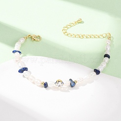Braccialetti con scaglie di lapislazzuli naturale e perle naturali a forma di chicco di riso&nbsp;GG-CBA3297-13G-D