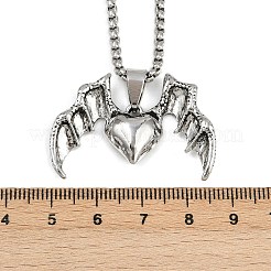 Хеллоуин сплав сердце с крыльями летучей мыши кулон 201 нержавеющая сталь коробка цепи ожерелья для женщин мужчин NJEW-A056-01P