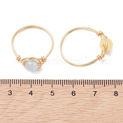 天然セレナイトで染めた指輪  ラウンド  銅線を巻いたリング  ゴールドカラー  8.5mm  内径：18mm&nbsp;RJEW-JR01017-01