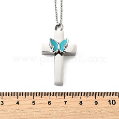 304 нержавеющая сталь эмаль бабочка крест подвеска урна пепел ожерелья NJEW-K393-03P