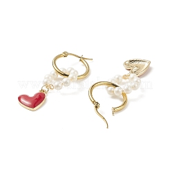 Anello con perline di conchiglia e orecchini a cerchio pendenti con cuore in lega&nbsp;EJEW-TA00172
