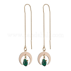 天然と合成の混合宝石ティアドロップダングルスタッドピアス  金色の真鍮の月の耳の糸  80x18mm&nbsp;EJEW-JE05712