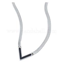 文字v 304ステンレススチールと天然シェルペンダントネックレス  ステンレス鋼色  ブラック  17.72インチ（45cm）&nbsp;FS-WGFDEEC-04