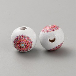 プリントウッドヨーロピアンビーズ  大穴丸いビーズ  花  トマト  15~15.5mm  穴：4mm&nbsp;WOOD-CJC0001-20A