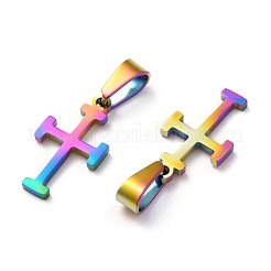 イオンプレーティング（IP）304ステンレスペンダント  ジュエリー作りのための  クロス  虹色  19.5x11x1.2mm  穴：3x6mm&nbsp;STAS-P253-01MC