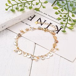 Bracelets à breloques rondes plates en coquille d'akoya naturelle&nbsp;BJEW-JB05728