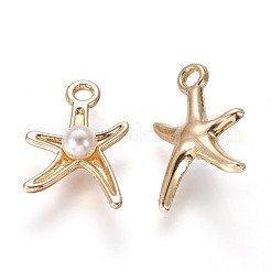 合金ペンダント  アクリル模造パール付き  ヒトデ/海星  ゴールドカラー  17x11.5x4.5mm  穴：2mm&nbsp;X-PALLOY-E423-07G