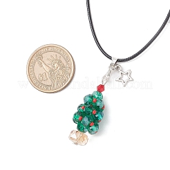 Гальванизированный стеклянный бисер темно-голубого цвета с подвеской в виде рождественской елки и звезды из сплава NJEW-MZ00123-02