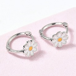 Серьги-кольца из латуни с эмалью в виде маргаритки для женщин&nbsp;LS-EJEW-G434-02P