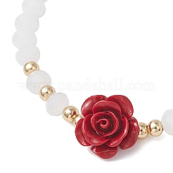 Браслеты из эластичного материала с бусинами в виде розы и цветка розы&nbsp;BJEW-JB13498