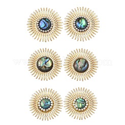 女性用パウア貝と真鍮のスタッドピアス  花  ゴールドカラー  24.5mm  3のペア/セット&nbsp;EJEW-JE07473