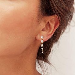 Плоские круглые серьги-гвоздики с кисточками из латуни с микропаве из прозрачных кубических цирконий FS-WG5D18E-01