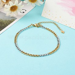 ツートン 304 ステンレススチール カーブブレスレット  チェーンエクステンダー付き  ゴールデン·ステンレス鋼色  8-1/2インチ（21.5cm）&nbsp;BJEW-JB06390