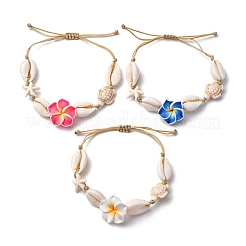 Плетеные браслеты из натуральных смешанных бусин из ракушек каури и синтетических бирюзовых бусин BJEW-TA00641