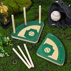 Baseball-Thema Holz Ring Organizer Displayständer mit 3 Sticks unterstützt&nbsp;RDIS-WH0030-01B