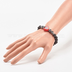 Bracciale elasticizzato in pietra lavica naturale ed ematite sintetica&nbsp;BJEW-JB08323-02